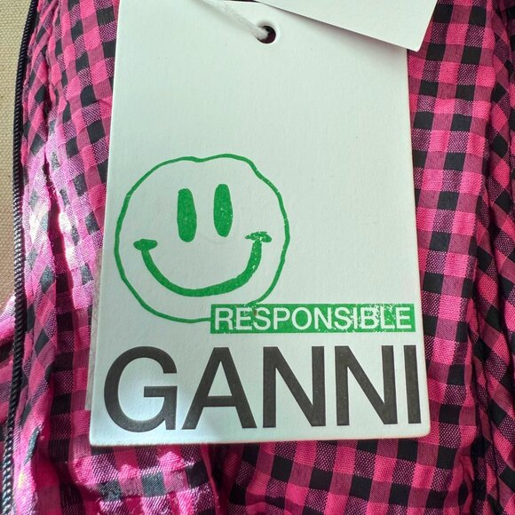 Ganni Pink & Black Gingham Ruffle Blouse NWT Size 38 - Picture 9 of 11
